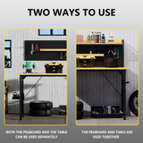 71''Adjustable Workbench with pegboard, Heavy Duty Wooden Desktop Workbench with Wheels, 1600 lb. Load Capacity, Rolling Workbench with AC/USB Outlet, Hooks, Shelf, for Garage, Workshop, Office, Home.