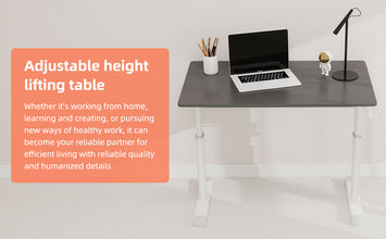 Adjustable study desk suitable for children and adults, height-adjustable, multi-functional home office desk, compact design, desktop dimensions: 60cm × 100cm, white frame, gray tabletop.