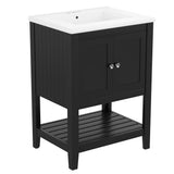 [VIDEO] 24" Black Modern Sleek Bathroom Vanity Elegant Ceramic Sink with Solid Wood Frame Open Style Shelf