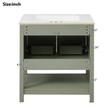 30-Inch Green Bathroom Vanity with Ceramic Sink and Versatile Storage - Ideal for Small Bathrooms