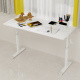 Adjustable study desk suitable for children and adults, height-adjustable, multifunctional home office desk, compact design, desktop dimensions: 60cm × 120cm, white frame, white tabletop.