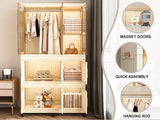 Portable Wardrobe Closet Storage Organizer for Clothes,Clothes Dresser,9 Magnetic Doors-9 Cubes & 1 Hanging Rod,6 pcs hangers , Baby Wardrobe Storage Cabinet,White
