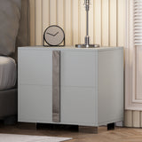 Modern End Table with Drawers, Elegant Nightstand with Metal Foot,Wood Bedside Table with Mirrored Metal Handles,Sofa Side End Table for Bedroom Living Room Office,White