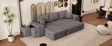 104.5" Modern L-Shape 3 Seat Reversible Sectional Couch, Pull Out Sleeper Sofa with Storage Chaise and 2 Stools for Living Room Furniture Set,Knox Charcoal (old sku:SG000431AAA)
