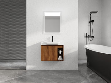 28'' Wall-Mounted Bathroom Vanity with White Ceramic Sink & Soft-Close Door, KD-Packing