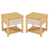 Wood Nightstand,Modern Nightstands with Drawer, Farmhouse Bedside Table for Bedroom Living Room ,MP2(set of 2) Natural&Beige Color