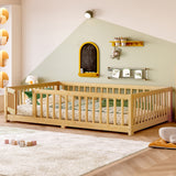 Full Size Bed Floor Bed with Safety Guardrails and Door for Kids, Natural(Old SKU:  W1580P154627)