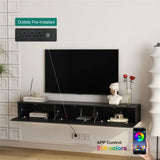 Floating TV Stand Wall Mounted with 16 Color LEDs,67" Modern TV Stand, Floating TV Cabinet Entertainment Center for 55 60 65 Inch TV,Black