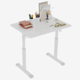 Adjustable study desk suitable for children and adults, height-adjustable, multifunctional home office desk, compact design, desktop dimensions: 60cm × 80cm, white frame, white tabletop.