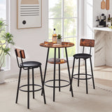 Round bar stool set with shelf, upholstered stool with backrest Grey, 23.62'' W x 23.62'' D x 35.43'' H.