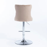 A&A Furniture,Swivel Velvet Barstools Adjusatble Seat Height from 25-33 Inch, Modern Upholstered Chrome base Bar Stools with Backs Comfortable Tufted for Home Pub and Kitchen Island（Khaki,Set of 2）
