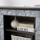 Mantel Stone TV Media Stand with with Faux Stacked Stone Surround, Modern Entertainment Console with Open Storage Space,Grey, 58.31"W*15.39"D*26.06"H