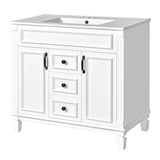 36'' Bathroom Vanity with Top Sink, Mirror Cabinet, Modern Bathroom Storage Cabinet with 2 Soft Closing Doors, Single Sink Bathroom Vanity