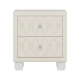 Elegant Velvet Nightstand with 2 Drawers and Crystal Handle, Storage Bedside Table with Button-Tufted, Beige