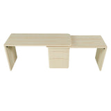 90" Modern L Shaped Desk in Natural Wood with 3 Drawers,360° Wood Rotating Desk,Executive Office Desk,Corner Desk,Office Study Workstation,for Home Office or Living Room