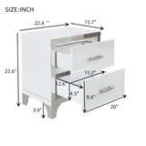 Elegant High Gloss Nightstand with Metal Handle,Mirrored Bedside Table with 2 Drawers for Bedroom,Living Room,White