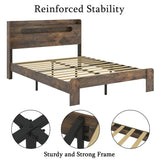 Bed Frame King Size, Wood Platform Bed Frame with Storage LED Light Headboard and 2 USB , Noise Free,No Box Spring Needed and Easy Assembly Tool,Large Under Bed Storage,Dark Brown