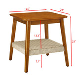 23" Mid-Century Side Table with Woven Shelf, Boho Side Table with Storage, Bedside Tables, Small Side Table for Living Room Couch Patio Home Office