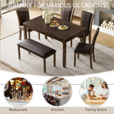6-Piece Dining Table Set with Bench and Chairs, Wooden dining table set for 6 people, Farmhouse Rustic Style 6 Person Dining Table Set for Dining Room, Kitchen, Dark Walnut