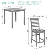 5 Piece Dining Table Set, Wooden Dining Square Table Set for 4, Counter Height Kitchen Table Set with Square Table and 4 Upholstered Chairs for Small Space, Gray