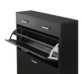 Large size Shoe Cabinet,Free Standing Tipping Bucket Shoe Rack Organizer with 2 Flip Drawers&2 Drawer,Modern Tipping Bucket for Entryway,Hallway,Bedroom-black
