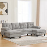 U-shaped Sectional Sofa 103.5" Chenille Fabric Couch with Dual Chaise Lounges, Storage Pockets and Armrest Pillows for Living Room, Brown
