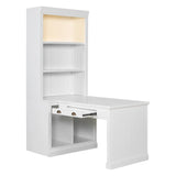 83.4"Tall Bookshelf with Writing Desk, Modern Bookcase with Study Desk, Workstation with Storage Shelf,Storage Bookcase with Open Shelves and LED Lighting for Living Room,Home Office,White