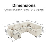 97 Inch L-Shaped Corner Sectional Sofa Couch Storage Ottoman,Chenille Fabric Couch with 7 Seats & 2 Pillows for Living Room, Modern, Small Space, Easy Assembly,Beige