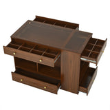 Closet Island with 6 Drawers, Wardrobe Armoire Bedroom Island with Glass Display Top and Open Shelves, Jewelry Storage Vanity Island with compartments, Walk-in Closet Island for Cloakroom, Walnut