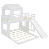 Wooden Twin Over Full Bunk Bed, Loft Bed with Playhouse, Farmhouse, Ladder, Slide and Guardrails, White(OLD SKU :LT000028AAK)