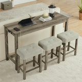 59 Inch Bar Table, Dining Table, Sofa Table with Power Outlet, 3 Upholstered Stools, 4 Piece Bar Table and Chair Set for Living Room, Dining Room, Kitchen
