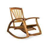 Outdoor Acacia wood Rocking Chair with Retractable foot panel,Rocker Patio Rocking Chair for Porch, Patio, Balcony,