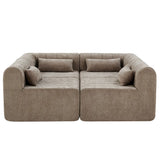 145.5 Inch Modular Full-Compressed Sectional Sofa, Espresso Polyester Upholstered Modular Sofa with 4 Pieces, Compressed Sponge Modular Couch for Living Room