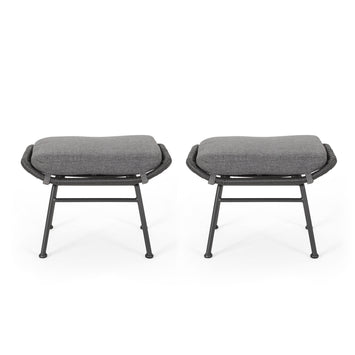 Montana Faux Rattan Outdoor Patio Ottoman with Cushion (Set of 2)
