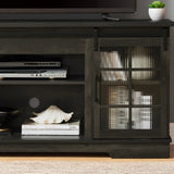 Multipurpose Sliding Door TV Stand Large Storage Cabinet with 2 Sliding Fluted Glass Tempered Doors, TV Up to 65'', TV Desk Storage Rack, Charcoal GREY, 59.13"W*15.94"D*27.8"H