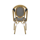 Outdoor PE Ratten and Aluminum French Bistro Chair, Set of 2, Black & White, Bamboo Print Finish