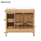 36" Wood Bathroom Vanity with Solid Wood Frame, 2 Soft Close Doors, 3 Soft Close Drawers, Adjustable Shelf, Modern Storage Cabinet for Small Bathrooms