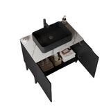 TURIO 30" Bathroom Vanity with Sink, Freestanding Bathroom Storage Cabinet with 2 Doors, Black Ceramic Basin and Carrara White Counter Top, Black Color