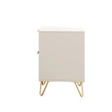 set of 2 nightstand with Light-Luxury Wall-Mounted Cabinet: 2 Drawers, Bottom support rail , Gold Legs & Handles, 3D Embossed, for Bedroom/Living Room/Office