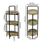 3 Tiers Tray Tables Paper Rope Woven Side Table for Living Room Kitchen Oval Storage Basket Small Shelves (Natural)