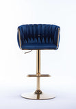 Set of 2  Bar Stools,with Chrome Footrest and Base Swivel Height Adjustable Mechanical Lifting Velvet + Golden Leg Simple Bar Stool-Navy