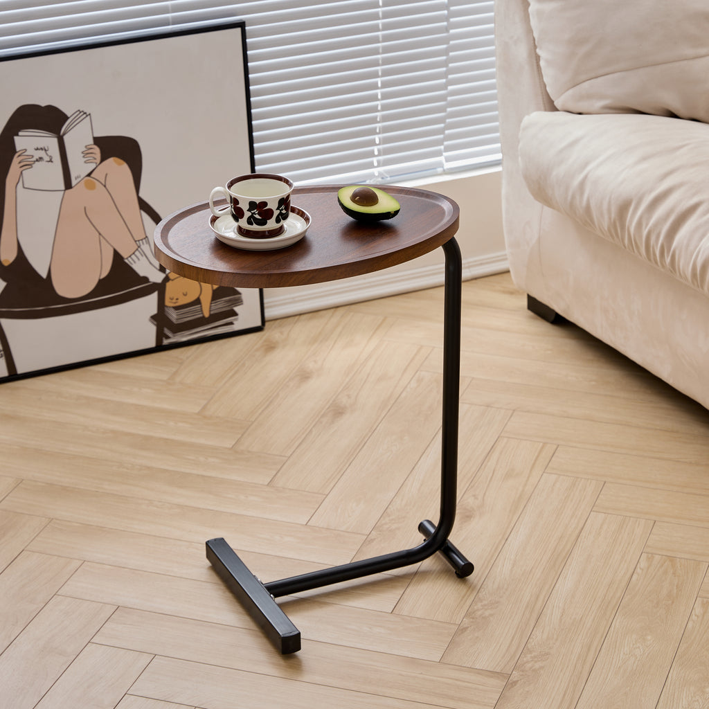 Brown C-shaped Side Table, Small Sofa Table for Living room