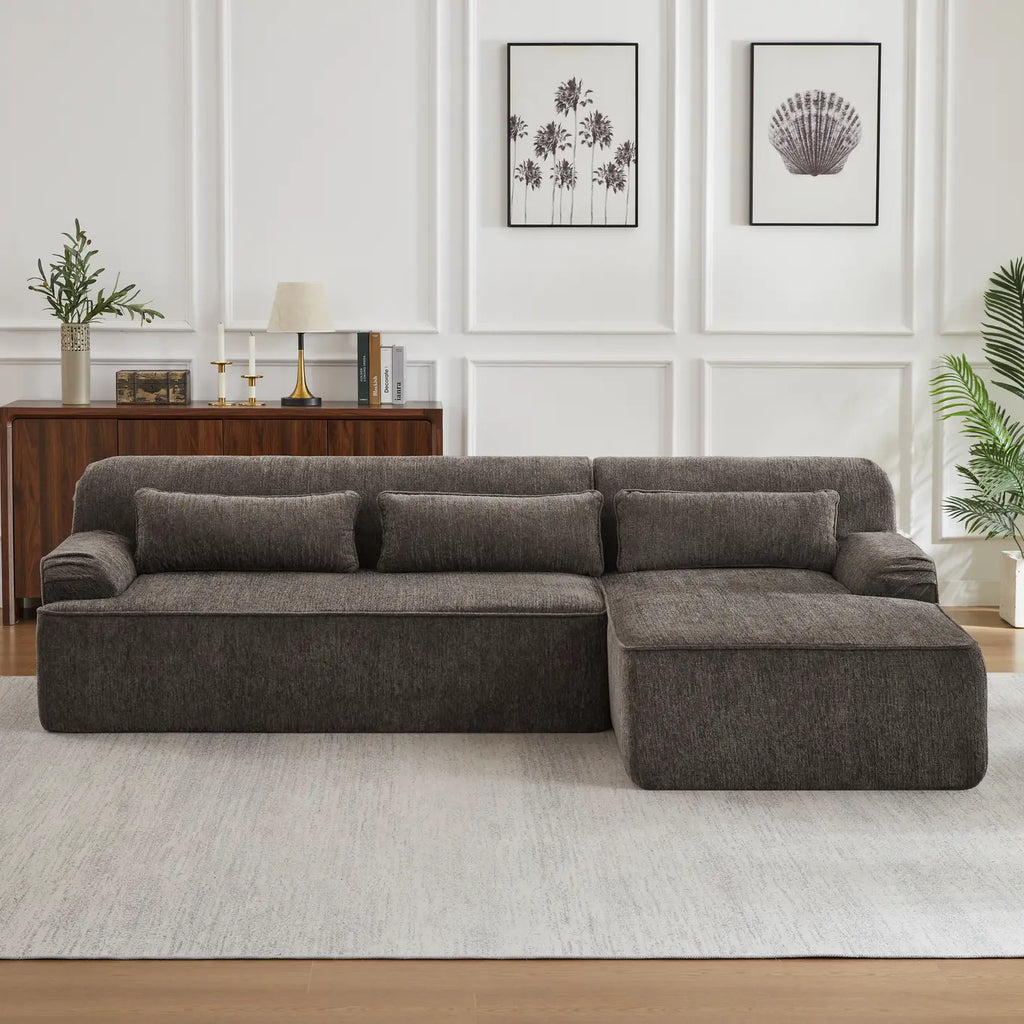 Chenille L-Shape Luxury Sectional Oversized Sofa,Mnimalist Design,Comfy Sleeper Couch for Living Room,Apartment&Reception Spaces,No Assembly Required
