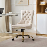 A&A Furniture Office Chair,Velvet Upholstered Tufted Button Home Office Chair with Golden Metal Base,Adjustable Desk Chair Swivel Office Chair (Gray)