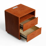 20"Modern Nightstand with 2 Drawers And Shelves Solid Wood Night Stand with Charger Station Mid Century Bedside Table Curved Wood Side Table-Walnut