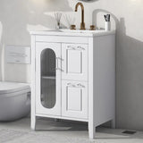 24" Bathroom Vanity with Sink, Bathroom Vanity Cabinet with Two Drawers and Door, Adjustable Shelf, Solid Wood and MDF, Grey (Old Sku:WF309411AAE)