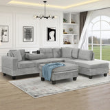 105" Modern Sectional Sofa with Storage Ottoman, L-Shape Couch with 2 Pillows and Cup Holders,Sectional Sofa with Reversible Chaise for Living Room, Black
