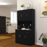 71" Kitchen Pantry Storage Cabinet with Microwave Oven Countertop, Freestanding Hutch Cabinet with Adjustable Shelves, 6 Doors and 1 Drawer-Black