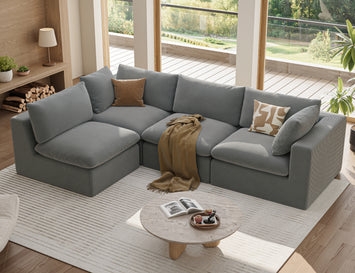 Modular Sectional Sofa Couch,135inch Oversized LoveSofa,L Shape Sofa, 4 Seater  Upholstered with Corduroy Fabric Couches with 2 Pillows