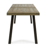 Della Outdoor Acacia Wood Dining Table with Metal Legs, Grey Finish / Rustic Metal
